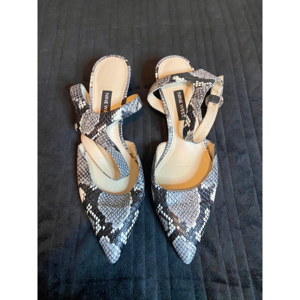 Nine West Snakeskin Pointed Toe Kitten Heel Grey Black 6.5M